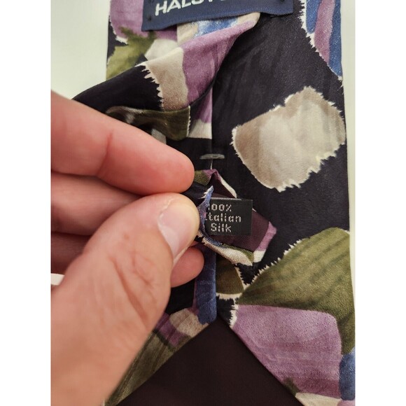 Halston III Neck Tie Multicolor Geometric 100% Italian Silk - Picture 4 of 4